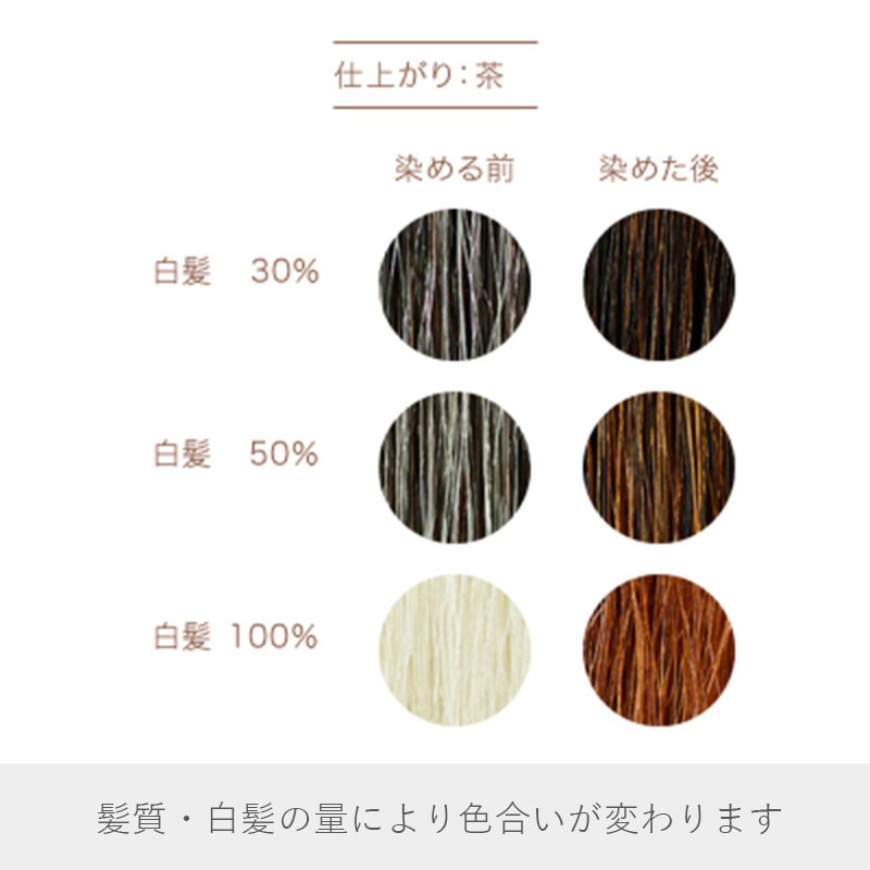 ナイアード ヘナ(白髪染め) NO.3 / ヘナ+木藍 / 茶 仕上がり 染める前/染めた後