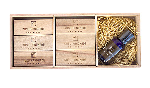 KUSU HANDMADE エコブロックギフトセット(エコブロック 12個+カンフルオイル10ml 桐箱入り)