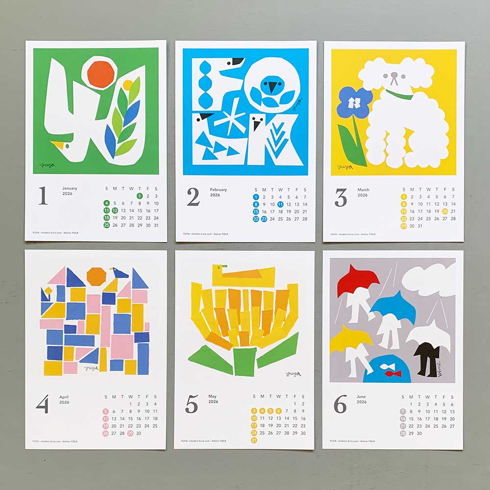 切り絵作家 YUYA 2026カレンダー 1.2.3.4.5.6月