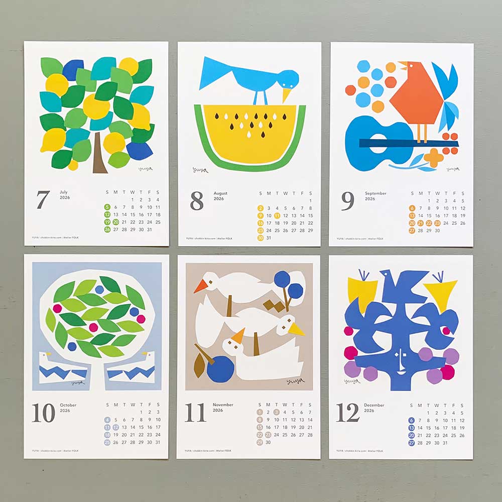 切り絵作家 YUYA 2026カレンダー 7.8.9.10.11.13月